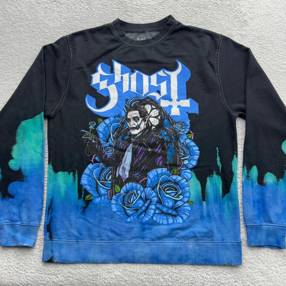 Ghost Band Papa Emeritus IV Blue Rose Dip Dye Sweatshirt Mens Medium Black 2023